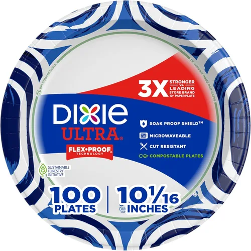 Vista 10 de Dixie Platos de papel ultragrandes, 10 pulgadas, 44 unidades, 3 veces más fuertes, resistentes, aptos para microondas, a prueba de remojo