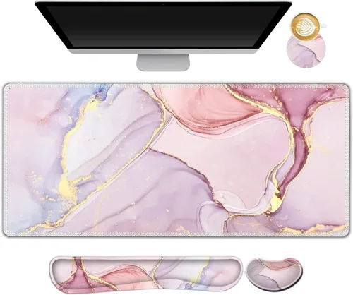 Vista 27 de AIMSA Juego de alfombrillas de mouse grandes para juegos, soporte para reposamuñecas y teclado, alfombrilla de mouse ergonómica de espuma