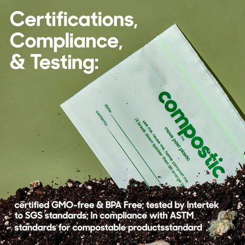 Vista 6 de Compostic Bolsas resellables compostables para el hogar, aptas para microondas y congelador, contenedor de almacenamiento de alimentos orgánicos, 60