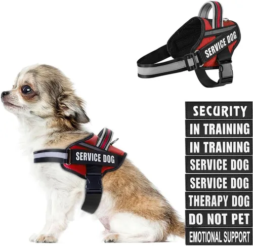Vista 19 de Juego de arnés y parches para chaleco de perro, arnés de perro de servicio en entrenamiento Animire con 10 parches para perros, chaleco reflectante