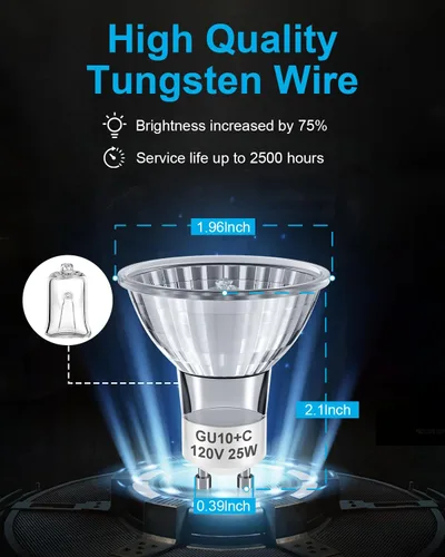 Vista 2 de SerBion Bombillas halógenas GU10 para lámpara calentadora de velas, regulables MR16 120 V 25 W bombillas para campana de pista y rango, blanco cálido