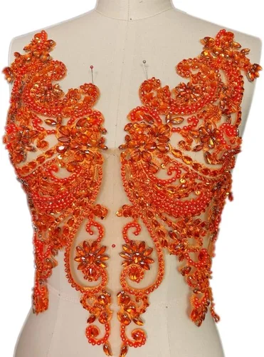 Vista 10 de Apliques de encaje hechos a mano con diamantes de imitación para coser en cuentas de vidrio, accesorios para ropa de vestir (blanco)