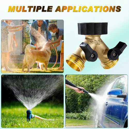 Vista 2 de Dalmbox Divisor de manguera de jardín de 2 vías, adaptador de manguera de jardín de latón con conector Y, divisor de manguera de agua, válvula