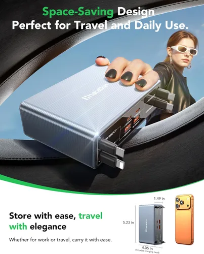 Vista 8 de Cargador retráctil 8 en 1 para múltiples dispositivos Apple Samsung, estación de carga de 105 W, USB c Gan Usbc, enchufe de pared de cargador rápido