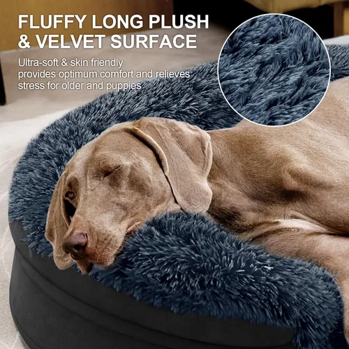 Vista 4 de iweepet Camas negras para perros grandes, 41 x 32.6 x 7.7 pulgadas, funda extraíble y lavable, bordes elevados rebotables, parte inferior