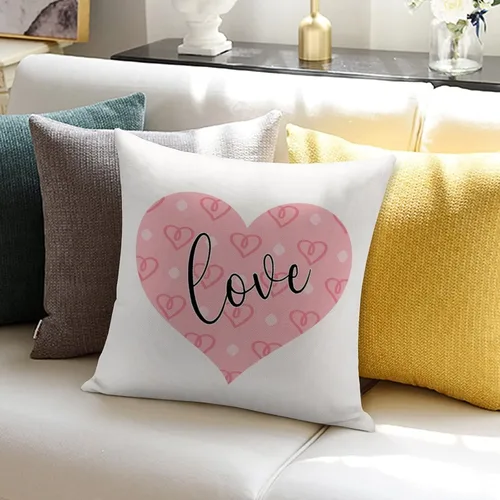 Vista 6 de Funda de cojín de corazón de amor, funda de almohada decorativa de lino con cremallera cuadrada para sofá, cama, automóvil, sala de estar, 16 x 16