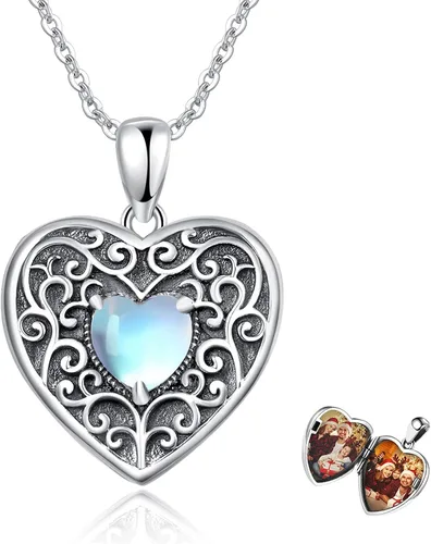 Collar de medallón de plata de ley con colgante de piedra lunaloto que sostiene imágenes, collar de medallón de meditación de Navidad, regalos de