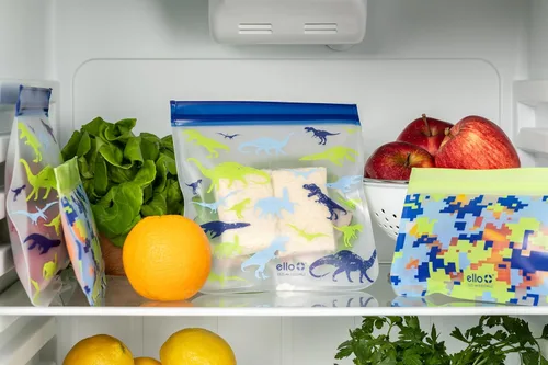 Vista 2 de Ello 4 Pack Reusable Food Storage Bags, Resealable BPA-Free, Food-Safe PEVA, Feezer Safe and Leak-Proof