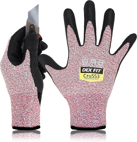 Vista 27 de DEX FIT Guantes resistentes a cortes nivel 5 Cru553, ajuste elástico cómodo 3D, agarre potente, grado profesional, delgados, compatibles