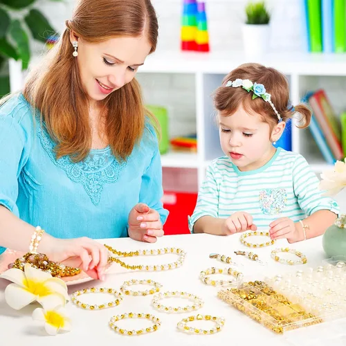 Vista 6 de Audab Cuentas de perlas para hacer pulseras, 970 cuentas espaciadoras de perlas y doradas para hacer joyas