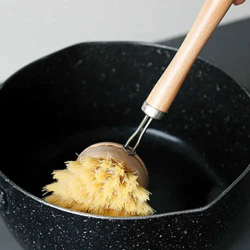 Vista 4 de Cepillo de bambú para fregar, respetuoso con el medio ambiente, cabezales de repuesto, 5 piezas de sisal natural, cáñamo y madera de haya, cepillos