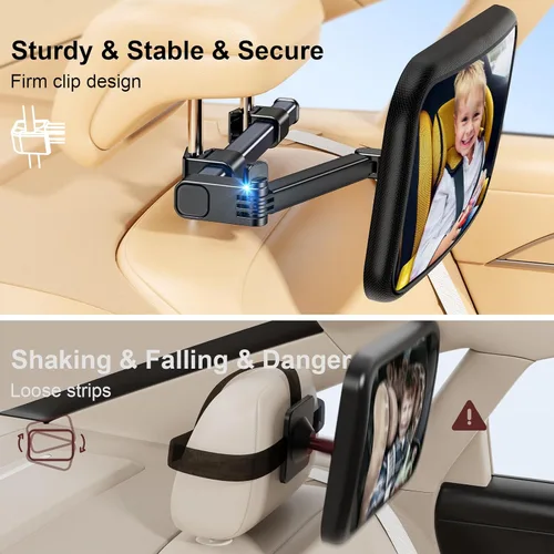 Vista 3 de TAZENI Espejo de coche para bebé, espejo de bebé elástico de 360° para asiento trasero orientado hacia atrás, a prueba de roturas, esenciales