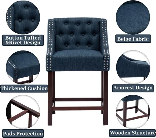 Vista 5 de CIMOO Taburetes de encimera para encimera de cocina, taburetes de bar tapizados, altura de bar, taburete de isla de cocina, taburetes de bar