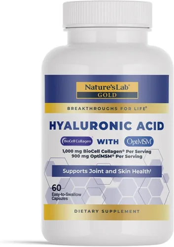 Nature's Lab Ácido hialurónico con colágeno Biocell y MSM - Hidratación de la piel, salud de las articulaciones - 60 cápsulas (suministro para 20
