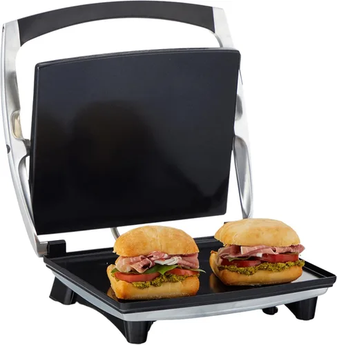 IMUSA Prensa eléctrica Panini de acero inoxidable de 12 x 10 pulgadas con control de temperatura, placas antiadherentes para sándwiches, paninis a