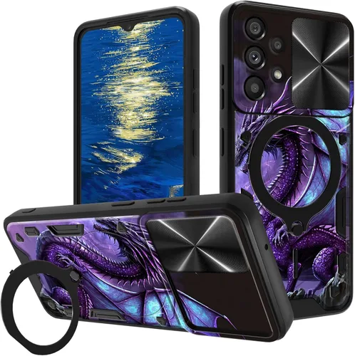 Vista 10 de for Samsung Galaxy A35 5G Phone Case 6.6" with Slide Camera Cover & 360 Degree Rotate Ring Stand Kickstand A Black Cat Dual Layer Hybrid Heavy Duty