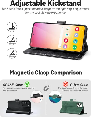 Vista 4 de OCASE Funda tipo cartera compatible con Galaxy S23 5G, de piel sintética, con tarjetero, bloqueo RFID, soporte de protección contra golpes, carcasa