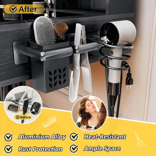 Vista 12 de TC-HOMENY Escritorio de maquillaje con parte superior de cristal, tocador con soporte para herramientas para el cabello y estación de carga, 2