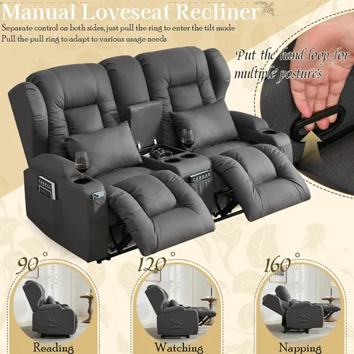 Vista 3 de SAMERY Sofá reclinable de 66 pulgadas, sofá reclinable manual reclinable de pared de 6 pulgadas con consola de almacenamiento, portavasos