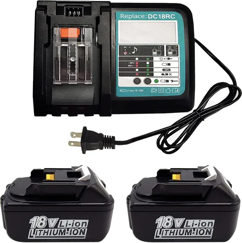 2 Pack 5000mAh BL1850B Batteries and 14.4V-18V DC18RC Charger Replacement for Makita BL1850 BL1850B BL1860B BL1840 BL1830 BL1815 194204-5