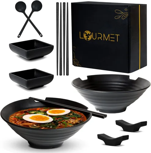 Juego de 2 tazones de fideos Ramen con palillos Kit de 10 cuencos de ramen japonés aptos para lavavajillas, juego de cuencos asiáticos con palillos