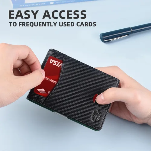 Vista 4 de Zitahli - Billetera delgada con 12 ranuras para tarjetas, ventana de identificación con clip para dinero, bolsillo frontal RFID plegable, pequeña