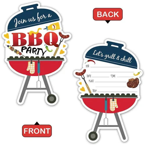 Vista 2 de REWIDPARTY Tarjetas de invitación para fiestas temáticas de barbacoa con sobres (juego de 15) invitaciones rellenas en forma de invitaciones