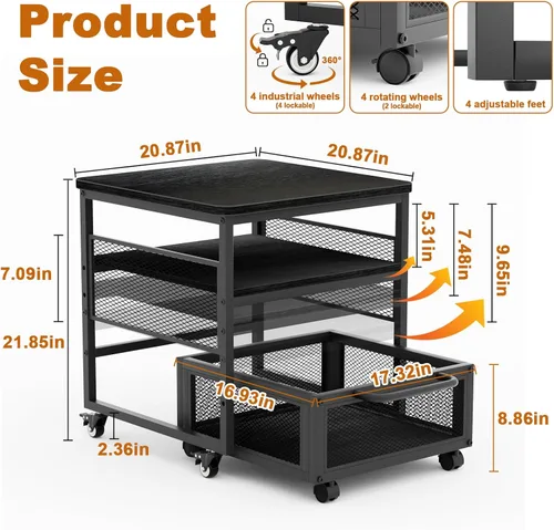 Vista 2 de Mini soporte para refrigerador de 21 x 21 pulgadas con almacenamiento, mini mesa de refrigerador resistente con 4 ruedas bloqueables para cafetería