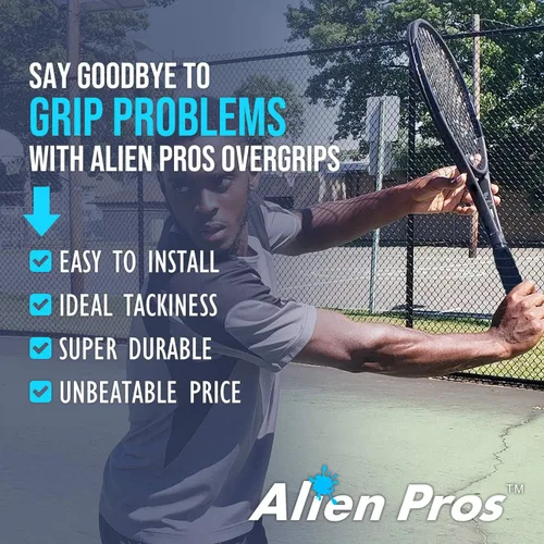 Vista 3 de Alien Pros - Cinta de agarre para raqueta de tenis (6, 12 o 60 agarres), agarre de tenis precortado y con sensación seca, cinta de agarre para blanco
