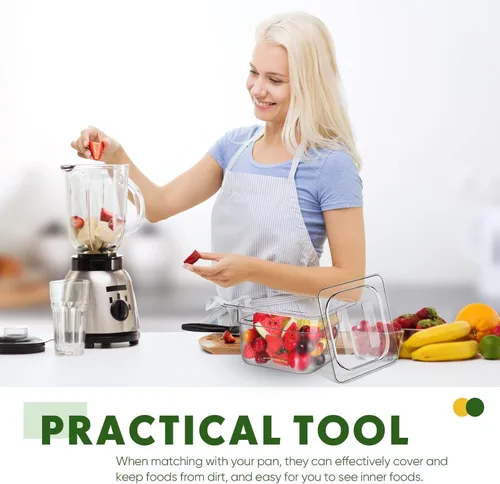 Vista 5 de 6 tapas de policarbonato para sartenes de alimentos con asa, 1/6 1/2 pulgadas, tapa transparente de plástico para hotel, tapas de hotel