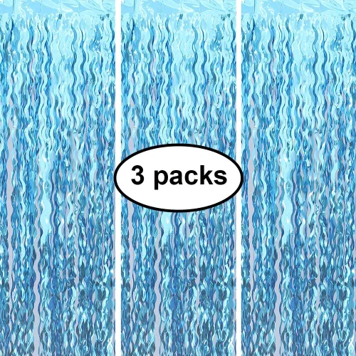 Vista 2 de cyxevous Cortina ondulada de oropel con flecos de papel de aluminio para decoración de fiesta de cumpleaños de sirena bajo el mar
