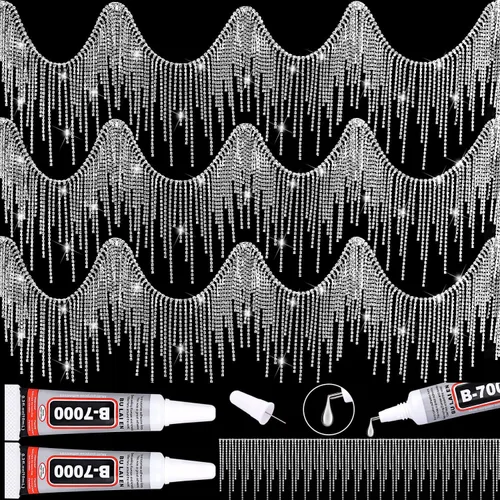 Vista 9 de Fleco de Pedrería con Pegamento B7000 Adhesivo Multiusos, Ribete de Pedrería Brillante Cinturón de Fleco de Pedrería Ribete de Fleco de Pedrería