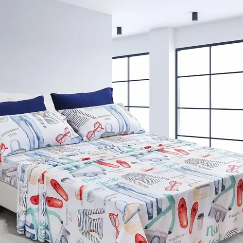 Vista 36 de American Home Collection - Juego de sábanas y fundas de almohada estampadas de 6 piezas, con 14 pulgadas de caída; sábanas de microfibra con doble