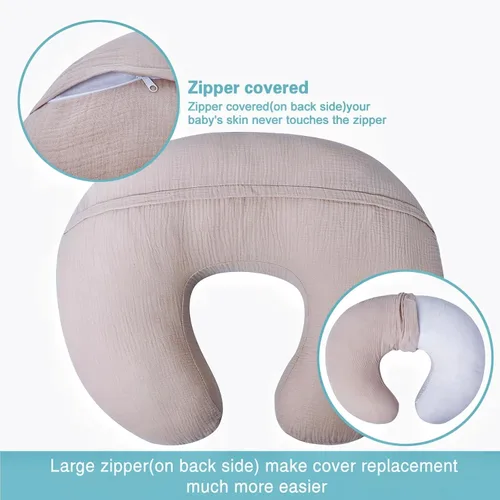 Vista 5 de Owlowla Funda de almohada de muselina para lactancia, funda de algodón suave para almohada de lactancia materna para bebé niño niña (trigo)