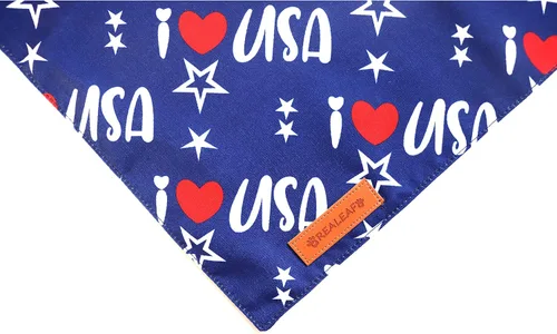 Vista 4 de Realeaf Bandanas para perros del 4 de julio, 2 unidades, triangular, reversible, bandera estadounidense, bufanda patriótica para niños y niñas, tela