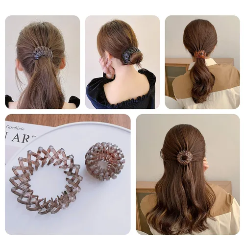 Vista 3 de AUEAR, Paquete de 7 pinzas para el cabello mágicas de nido de pájaros, accesorios para el cabello para mujer, coleteros para cola de caballo