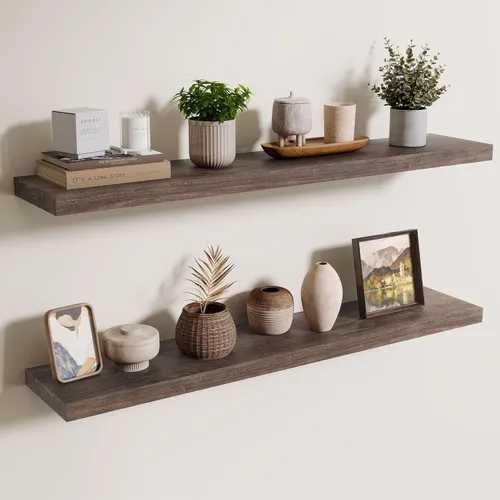 Vista 48 de Axeman Estantes flotantes de madera de olmo rústico para pared, estante de pared de 48 x 8 pulgadas de profundidad con soporte invisible, estantes