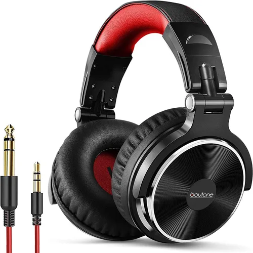 Boytone BT-10RD - Auriculares con cable sobre la oreja, monitor de estudio y mezcla de auriculares estéreo para DJ con controladores de 1.969 in y