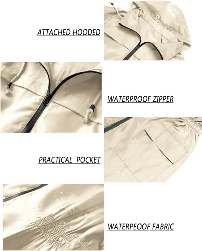 Vista 6 de Lomon - Chaqueta de mujer para la lluvia, impermeable y ligera, con capucha, para exteriores