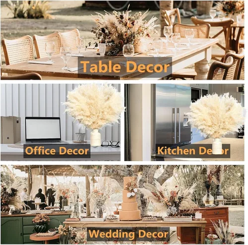 Vista 7 de 10 piezas de decoración de hierba de las pampas beige, hierba de las pampas secas naturalmente, colas de conejo, flores secas y eucalipto seco.