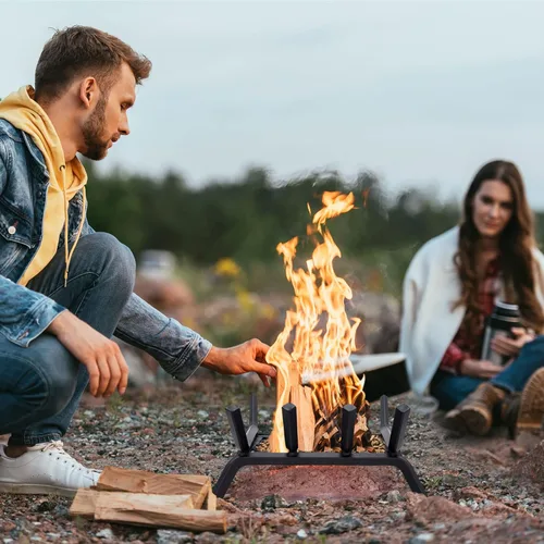 Vista 8 de Rejillas de chimenea con retenedor de brasa, rejilla de leña para chimenea de 14 pulgadas, rejilla de estufa de leña, estante para troncos de leña