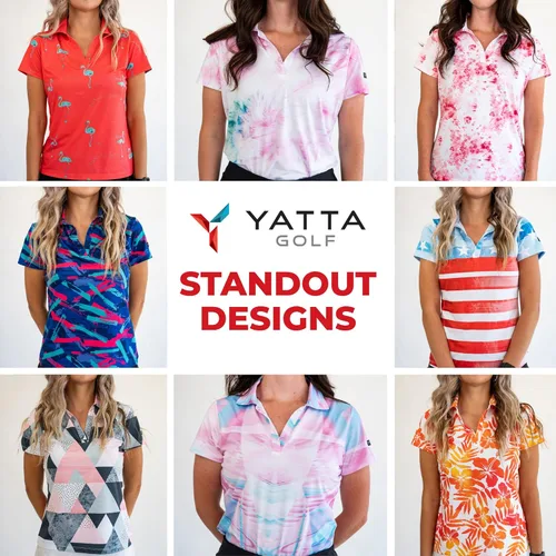 Vista 3 de YATTA GOLF Polo de golf para mujer, resistente a las arrugas, absorbe la humedad y cuello en V para mujer