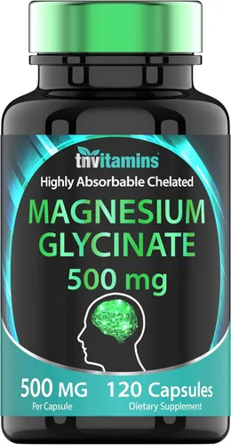 Glicinato de magnesio 500 mg por cápsula – 120 unidades | Suministro de 4 meses | Suplemento de magnesio quelado puro para dormir, calma, nervios,