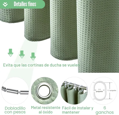 Vista 5 de Cortina de ducha Dynamene para cubículo de tela - 36x72 con textura de nido de abeja, cortinas de tela pesadas y con peso para baño, juego