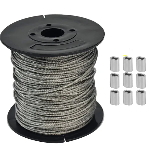 Cable de alambre de acero inoxidable 304 recubierto de vinilo, cable guía de luz para exteriores, adecuado de 1/16 pulgadas sobremoldeado a 3/32