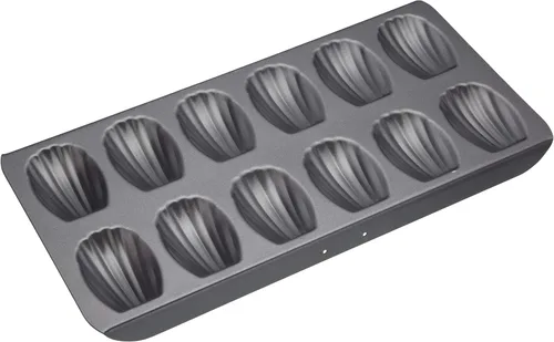 MasterClass Madeleine - Bandeja antiadherente sin PFOA, acero al carbono de 0.039 in, molde para tartas de 12 agujeros, 15.7 x 7.9 in, color gris