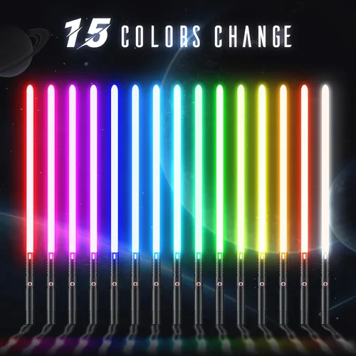Vista 2 de Sable de luz, sable de luz LED, sable de luz de duelo para adultos, niños, sables de luz para 3 modos, sable de luz con 15 colores RGB, juguete