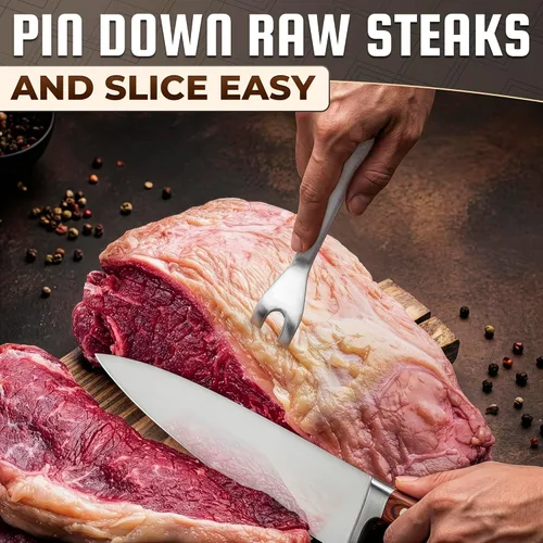 Vista 8 de Herramienta para tallar tenedor de carne, tenedor de acero inoxidable de 11 pulgadas para carne, utensilio ergonómico de dos puntas con mango