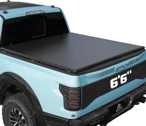 Vista 13 de Cubierta Tonneau para caja de camioneta compatible con Ford F150 F-150 2004-2014 de 5.5 pies, estilo plegable suave (plegado)