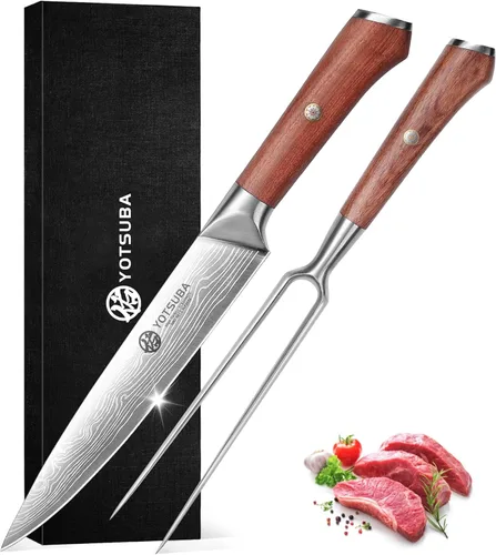 YOTSUBA Juego de Cuchillo y Tenedor para Trinchar, Cuchillo para Cortar Carne, Juego de Cuchillos y Tenedor de Acero Inoxidable Alemán Súper Afilado